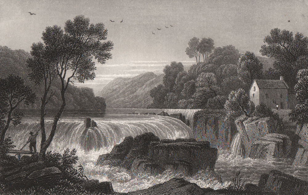 Fall of the Teifi, Cardiganshire, Wales, by Henry Gastineau 1835 old print